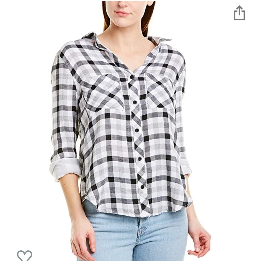 Bella Dahl Black and White Plaid Button Down Shirt